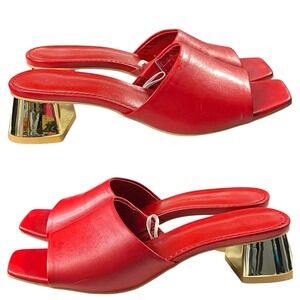Karl Lagerfeld Red Mules with Gold Heel